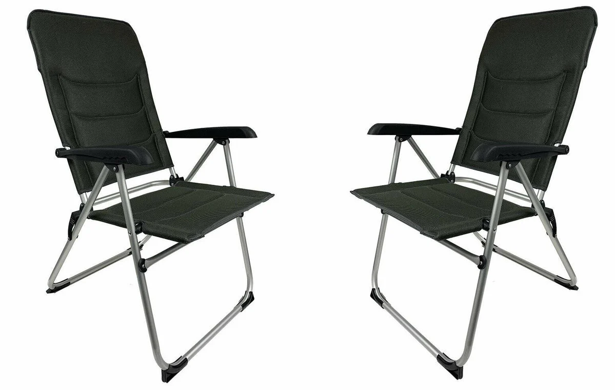 2x Royal Folding Ambassador Grey Reclining Aluminium Padded Camping Chair R735