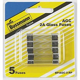 5pk BP/AGC 2 Amp Fuses, Bussmann BP/AGC-2-RP