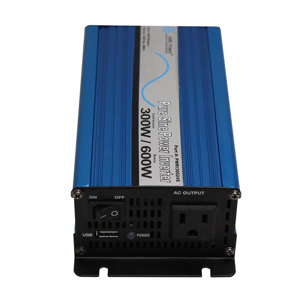 AIMS Power PWRI30024S 300 Watt 24V Pure Sine Car Power Inverter with Cables & USB Port