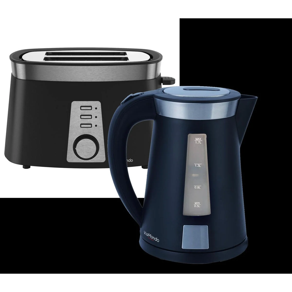 Black Toast It Toaster & 1.7l Kettle Low Wattage Ideal for Camping Caravans Motorhomes