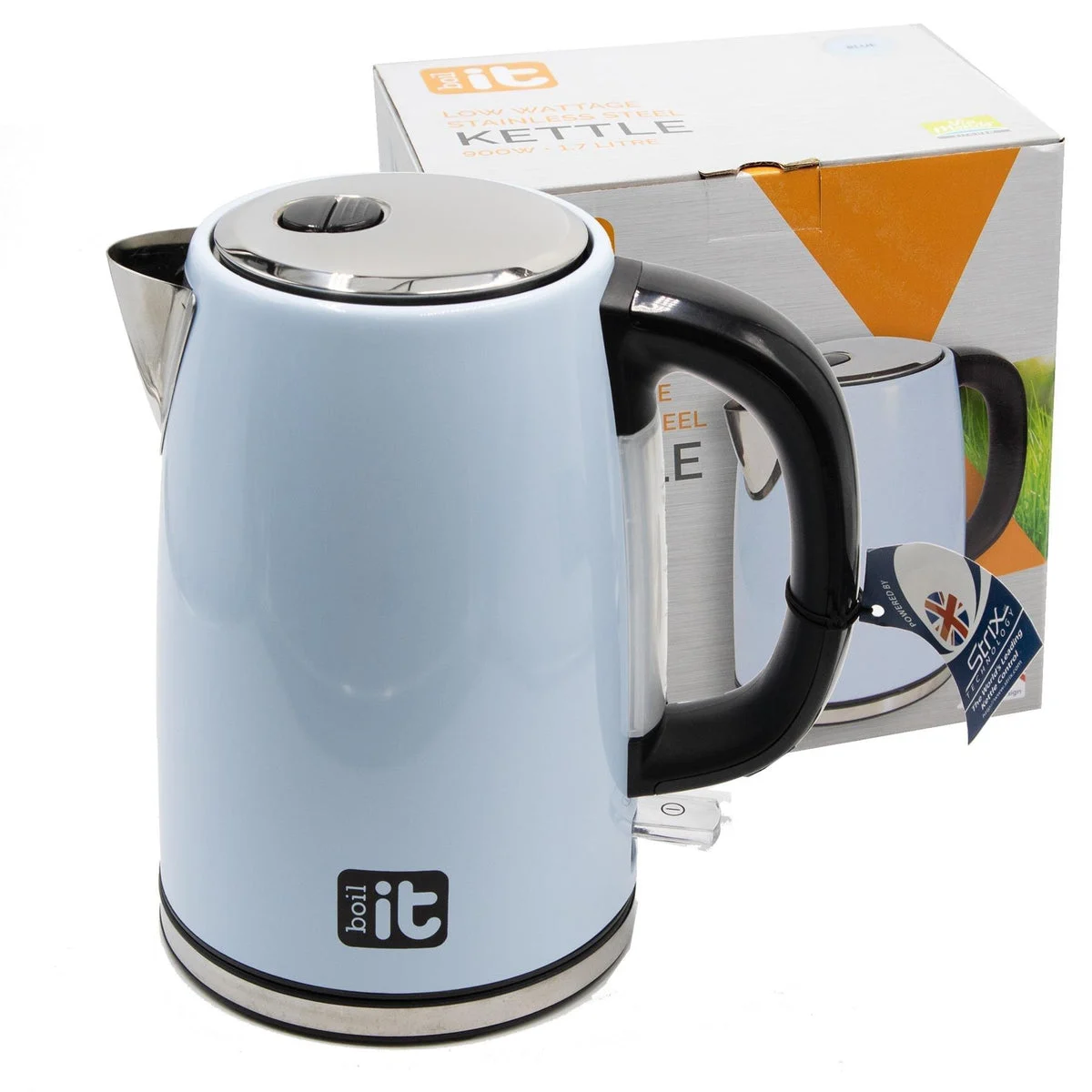 BOIL IT Blue 240V/ 900W 1.7l Kettle Low Wattage Ideal for Camping Caravans Motorhomes