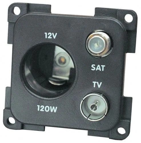 CBE 12V DC CIGARETTE AUTO SOCKET +TV & SATELLITE CONNECTIONS GREY