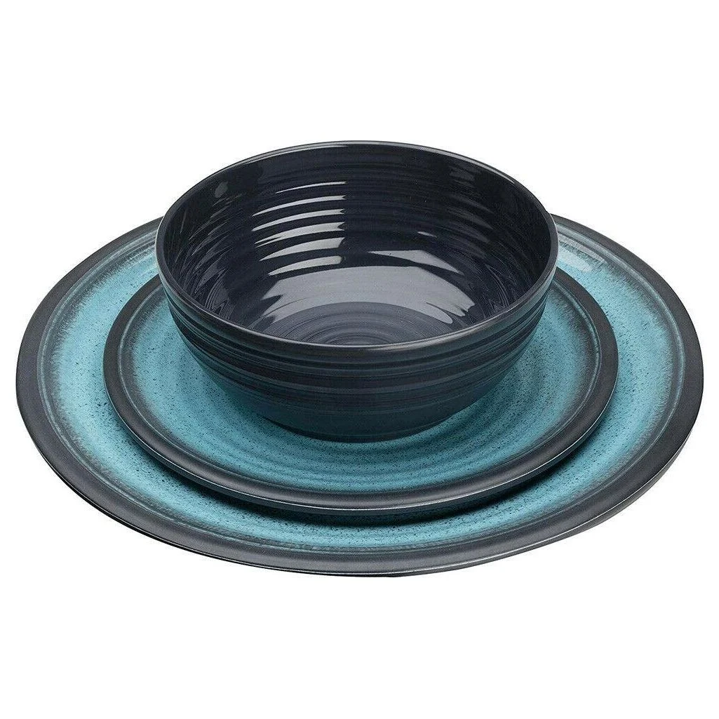 Flamefield Granite Aqua Dinner Set Premium Melamine 12 piece Camping Picnic