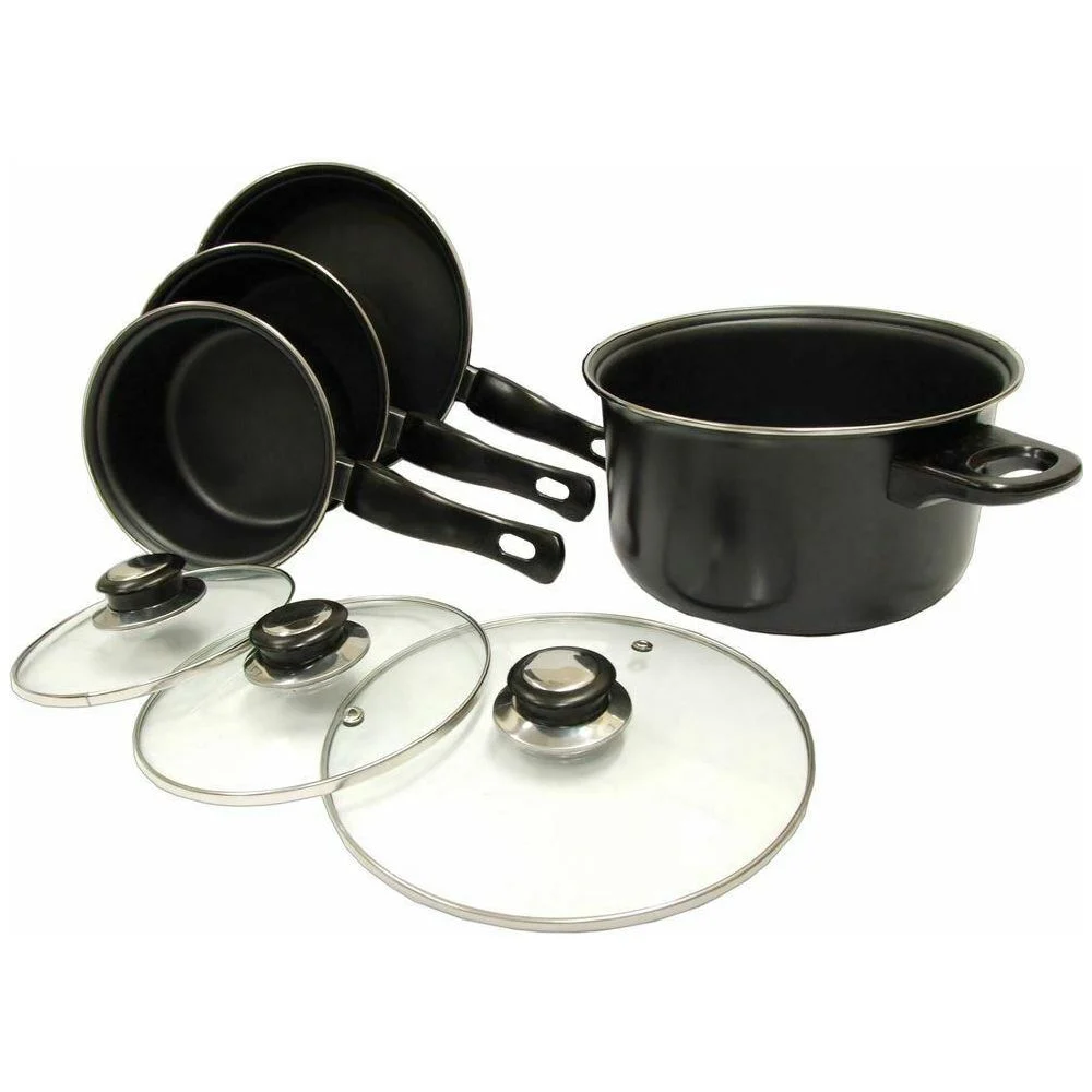 Leisurewize 7 piece Cookware Set Pan Saucepan Set Carbon Non Stick Glass Lids