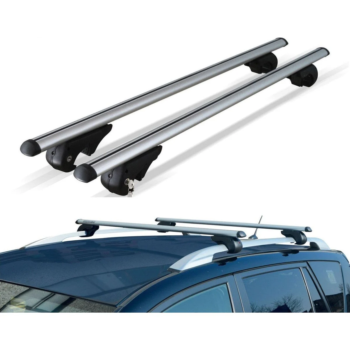 Locking Universal Aluminium Car Roof Bars Cross Rack 1.3M For Raised Rails 75kg