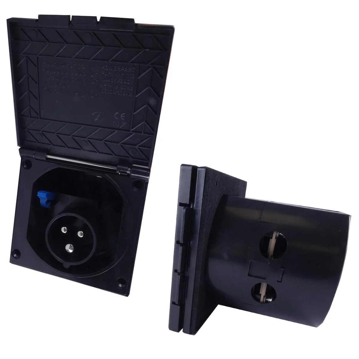 Mains 230V 16A Flush Hook Up Socket Caravan Motorhome Camper Van RV Black