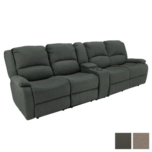 RecPro Charles 111" Quad Wall Hugger RV Recliner Sofa with Two Drop Down Consoles & Cup Holder Console