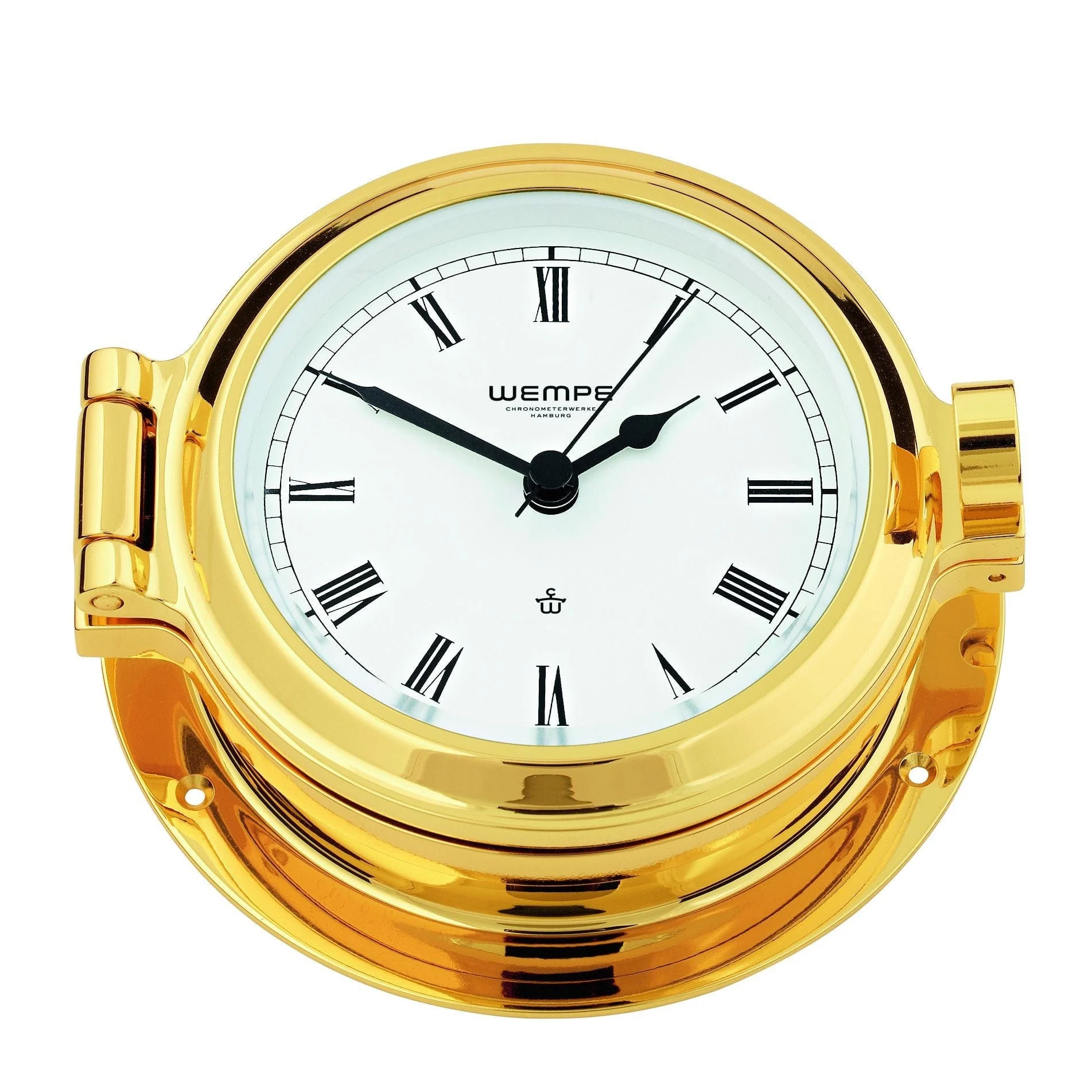 Wempe CW100001 Nautik Brass Porthole Clock Quartz 120 X 38mm White/Black Roman