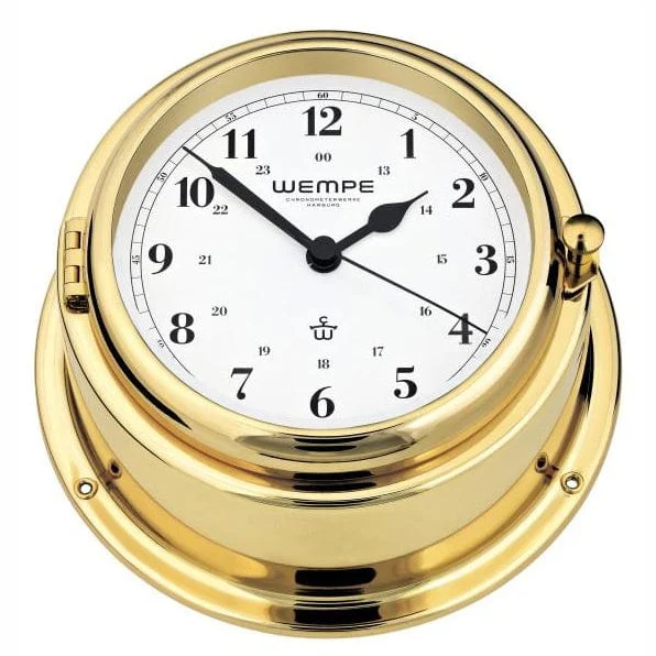 Wempe CW110013 Globaltec Nautical Brass Porthole Clock Quartz 120 X 38mm Black/White