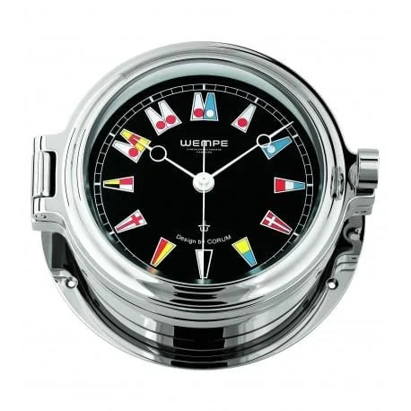 Wempe CW170001 Globaltec Regatta Chrome Plated Quartz Porthole Clock 140 X 47mm B/W Hpa/Mmhg