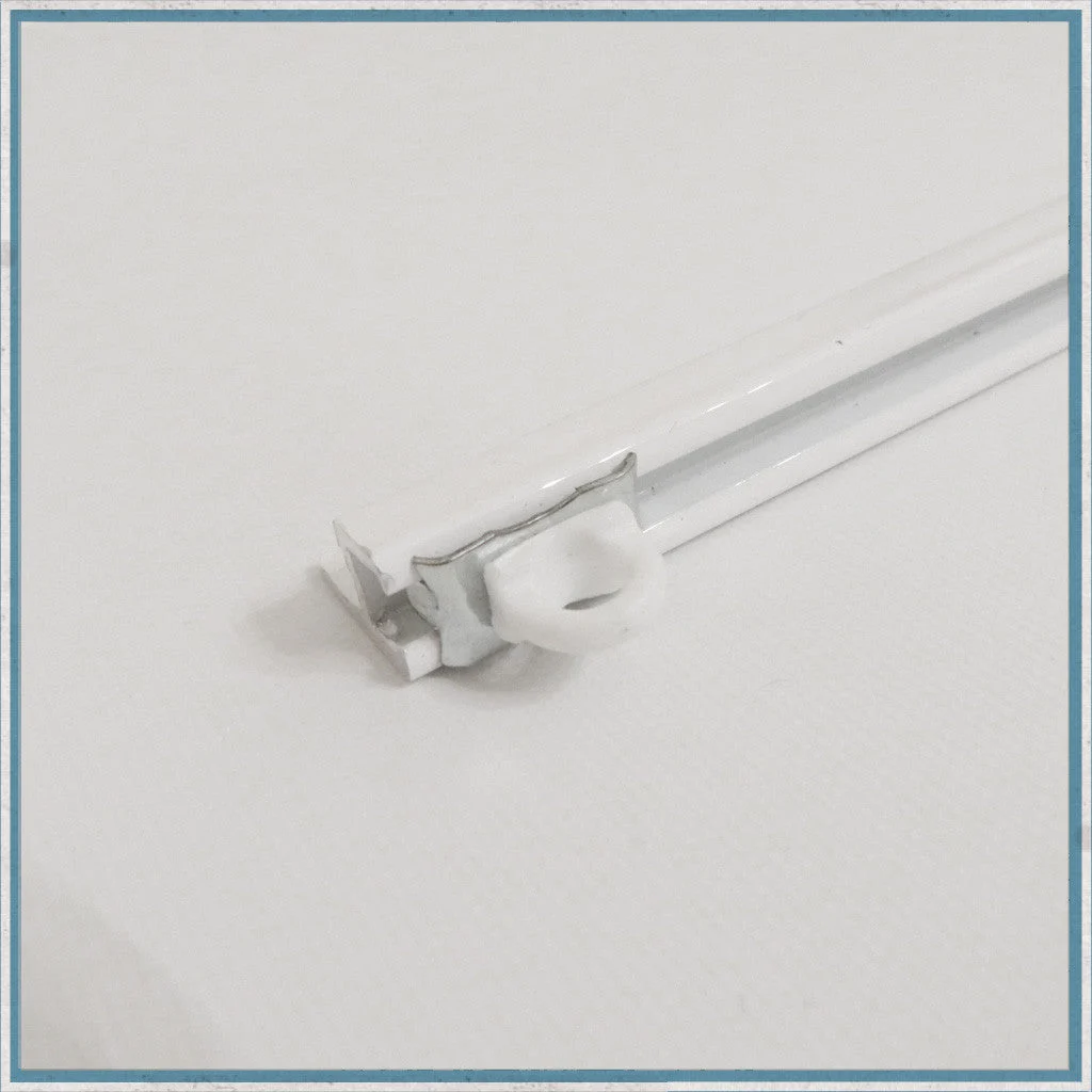 White campervan curtain rail kit, with glides, hooks, screws & twist end stops